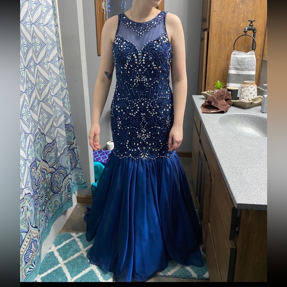 Tiffany Designs Dark blue Prom dress!